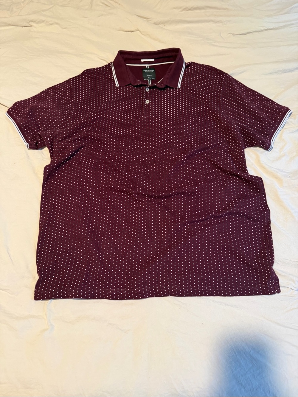 Denim & Flower Burgundy Polo with White Micro Dot Pattern